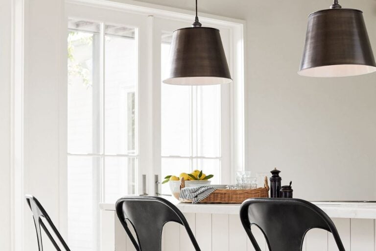 Pottery Barn pendant lights over kitchen island