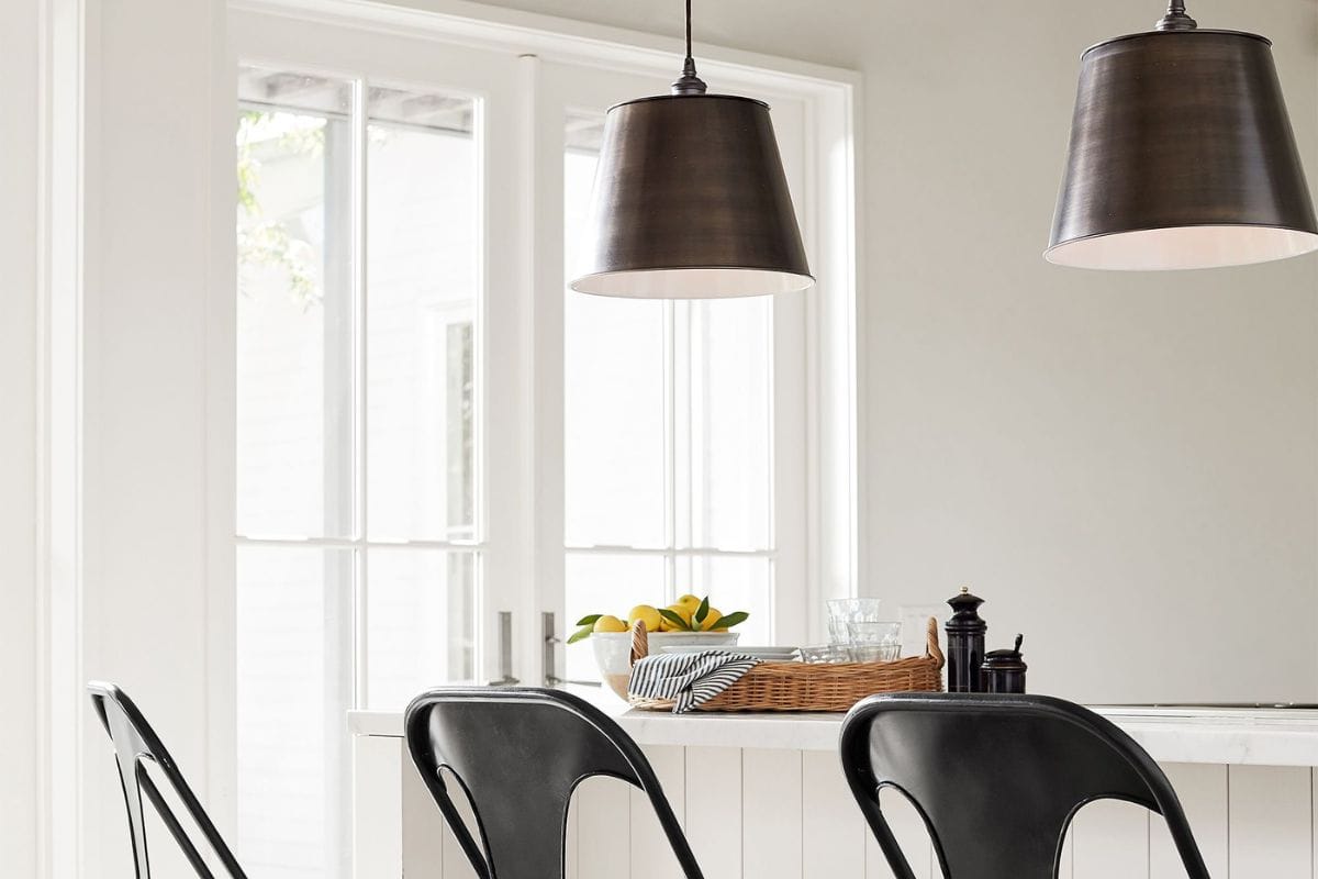 Pottery Barn pendant lights over kitchen island