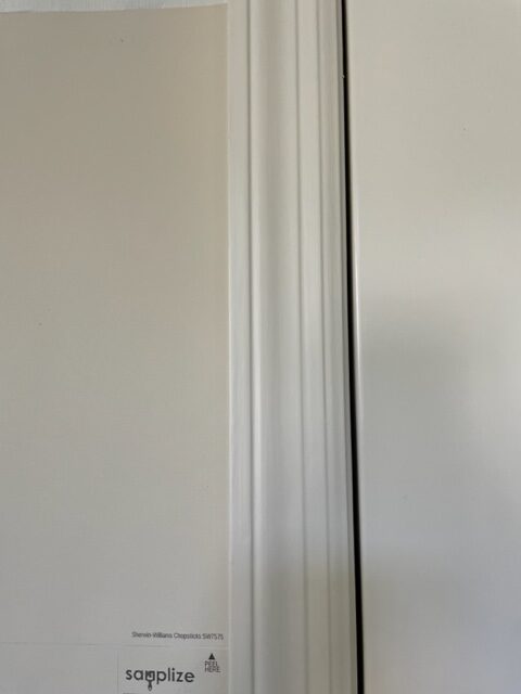 Sherwin Williams Antique White cream painted off-white trims and doors, Sherwin Williams Chopsticks tan paint color, Samplize