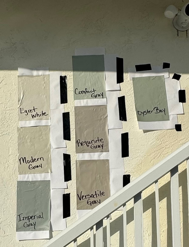 Sherwin Williams Egret White, Modern Gray, Requisite Gray, Versatile Gray, Comfort Gray, Imperial Gray, Oyster Bay (2)