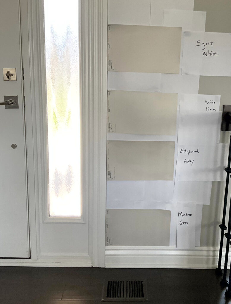 Sherwin Williams Egret White, White Heron, Modern Gray, Benjamin Moore Edgecomb Gray, the best warm neutral paint colors, Samplize