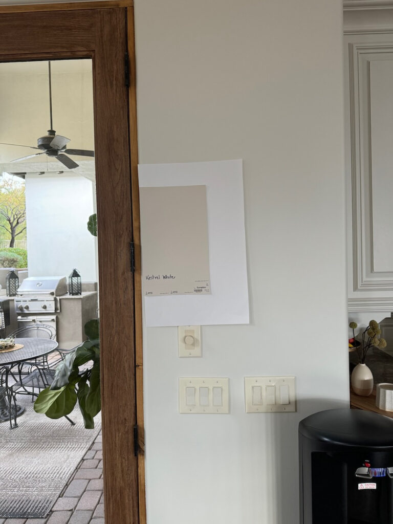 Sherwin Williams Kestrel White with wood trim, samplize