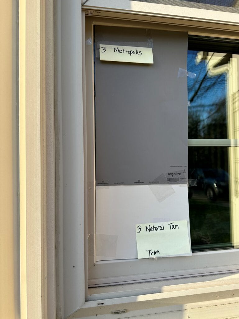 Sherwin Williams Natural Tan with tan beige almond bone windows, Metropolis sample for siding (1)