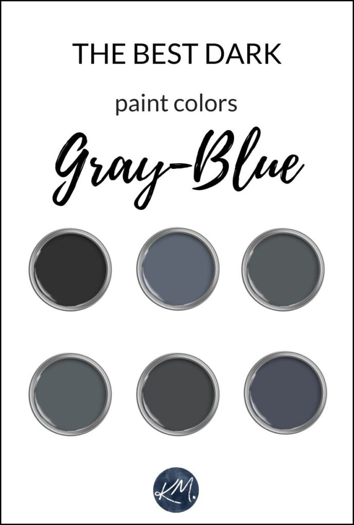 the best dark gray blue paint colors, including blue green and blue violet. Benjamin Moore and Sherwin Williams, Kylie M Interiors, online paint color expert