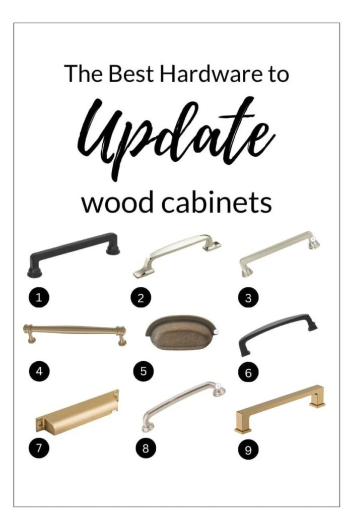 the best cabinet hardware and finishes to update oak or wood cabinets, black, nickel, gold and more