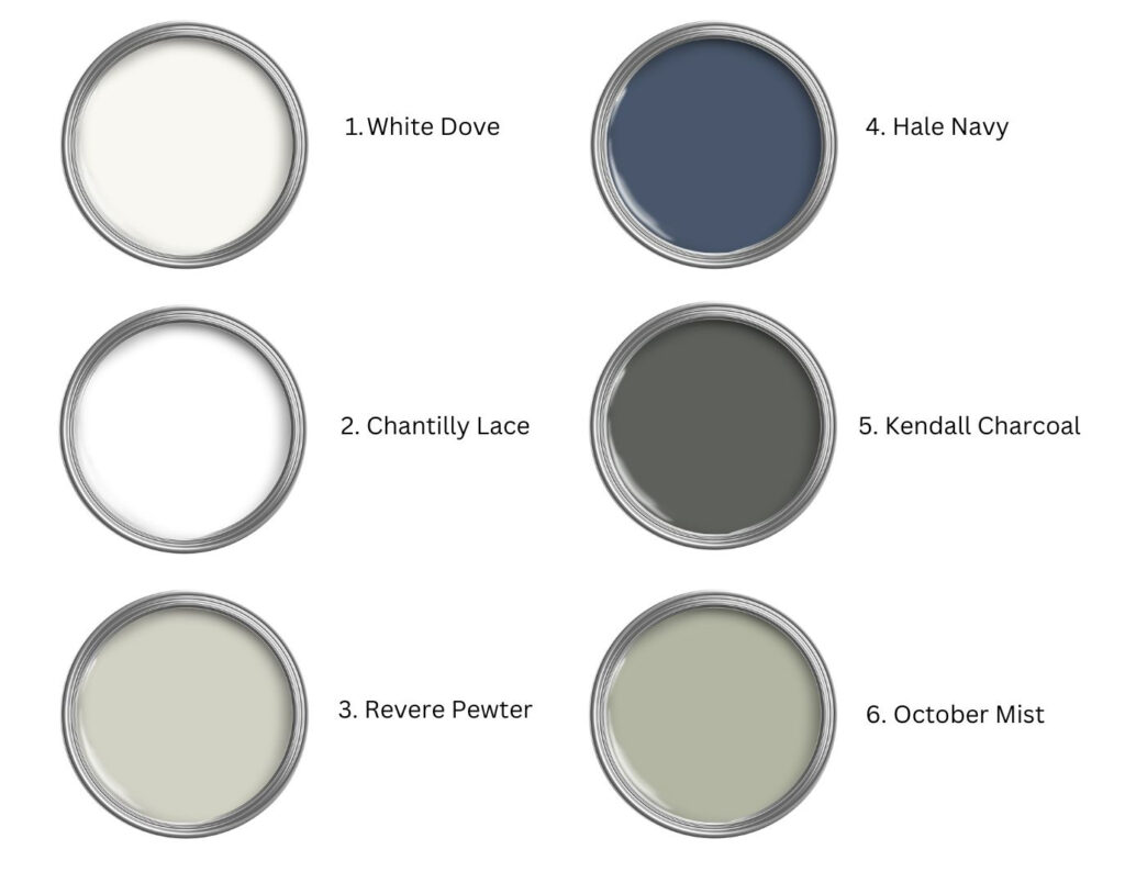 2022 paint color trends, Benjamin Moore, October Mist, Hale Navy, White Dove. Kylie M, paint color expert