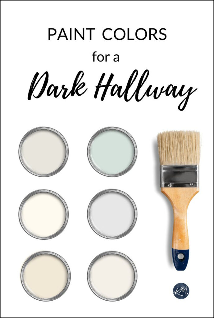 The best paint colors for a dark narrow hallway or staircase. Decorate and update your home with Kylie M Interiors