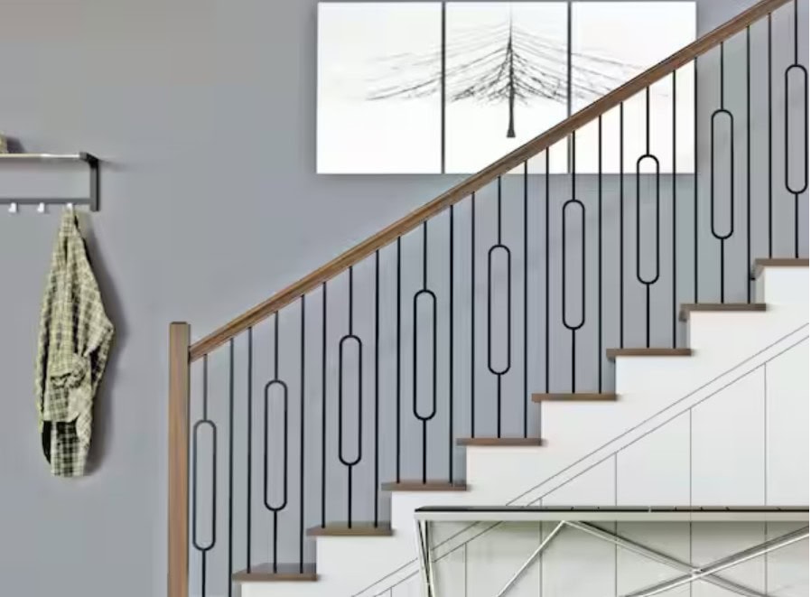 Oval shape decorative black spinde or wrought iron spindel for updated staircase remodel