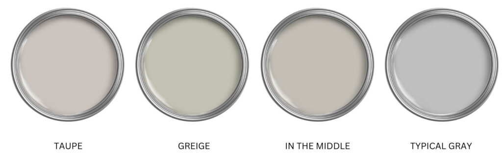 comparing samples of greige, taupe,