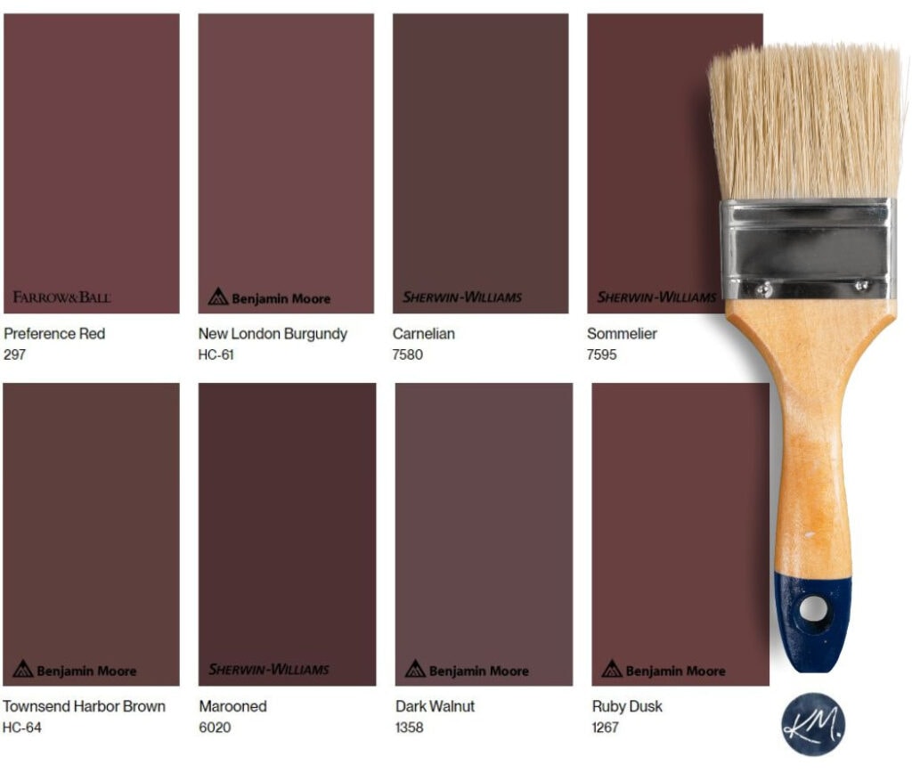 samplize peel and stick with kylie m interiors, online paint color expert, best, most popular burgundy and maroon paint colors