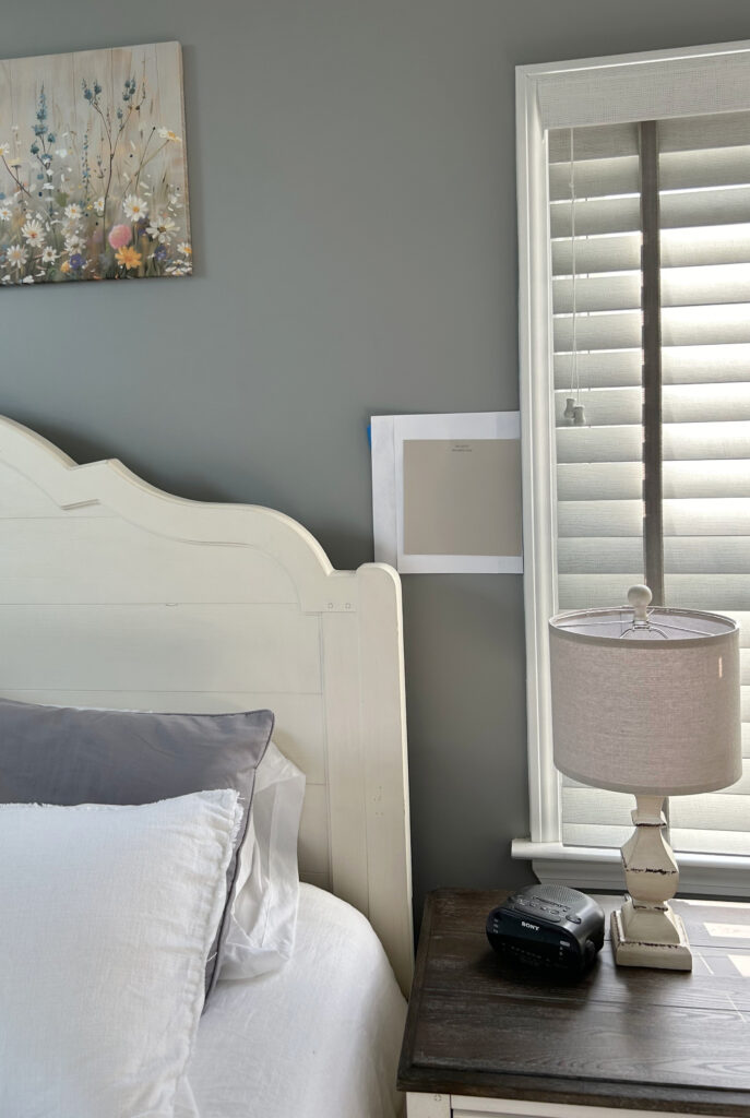 cream furniture with Sherwin Williams Versatile Gray taupe paint color