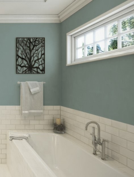 sherwin williams delft color visualizer, white subway tile around bathtub, best blue green paint color
