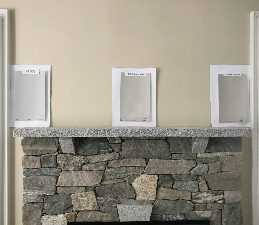 Sherwin Williams ARGOS, COLONNADE GRAY, Benjamin Moore REVERE PEWTER with SLATE STONE FIREPLACE (1)