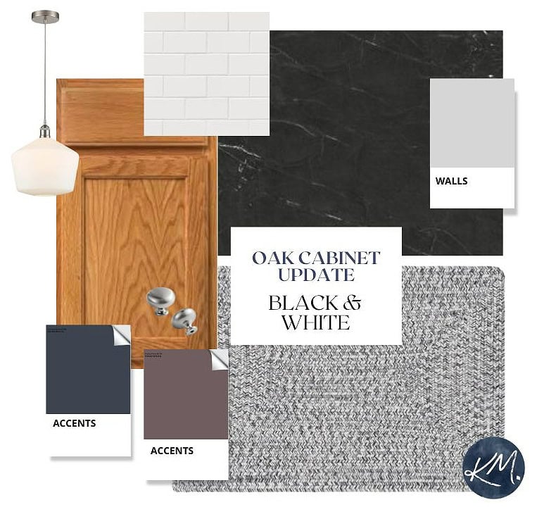 OAK WOOD KITCHEN CABINET UPDATE IDEAS FOR DIY, LIGHTING, BLACK COUNTERTOP, WHITE SUBWAY TILE (1)