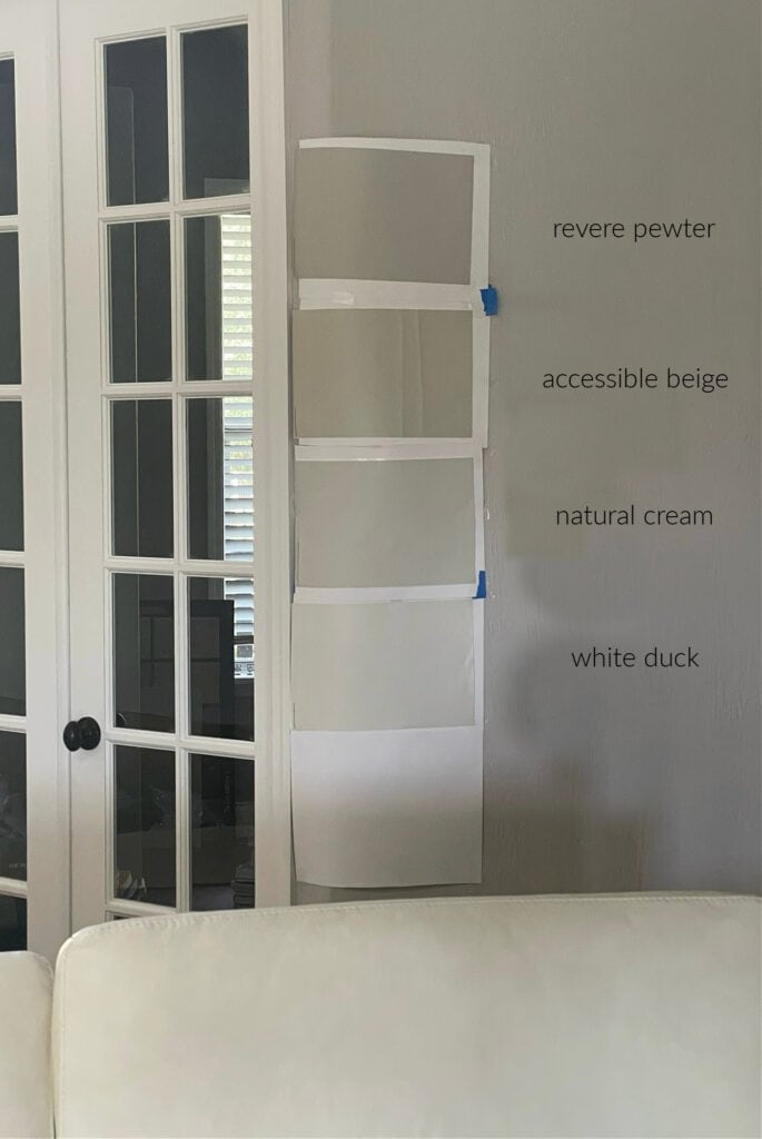 Revere Pewter, Accessible Beige, Benjamin Moore Natural Cream, Sherwin Williams White Duck
