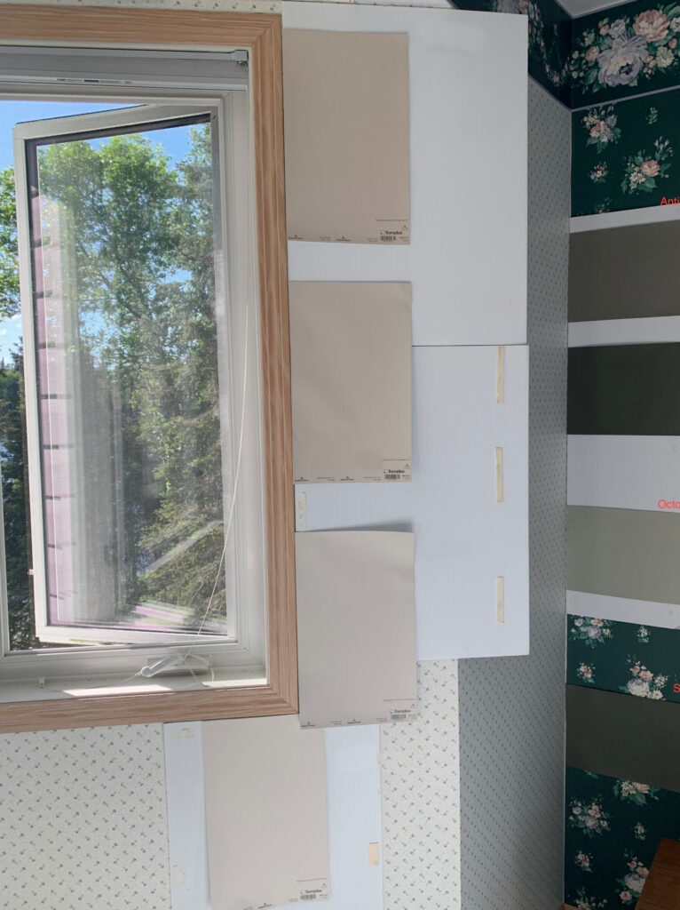 pink or pickled oak stained wood trim, cabinets, doors or flooring with the best paint color samples