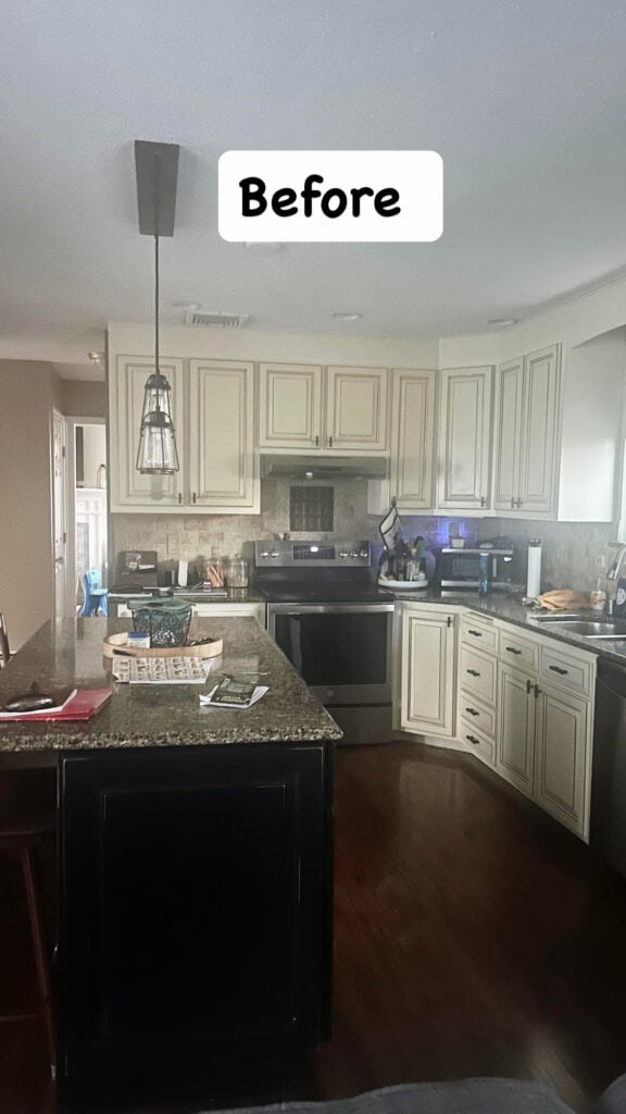before cabinets with glaze in kitchen