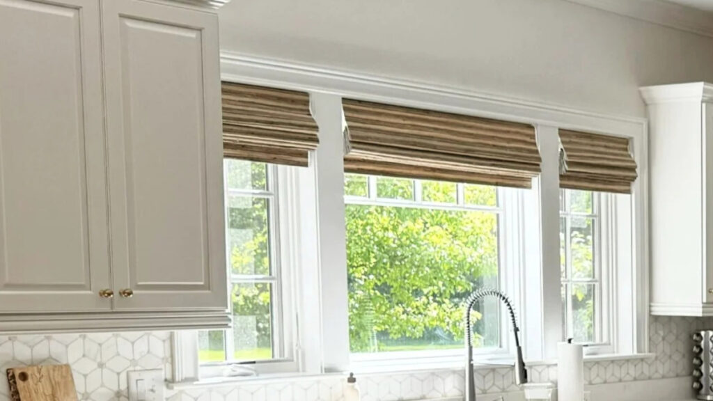 Benjamin Moore White Dove on painted kitchen cabinets, Sherwin Williams Pearly White walls