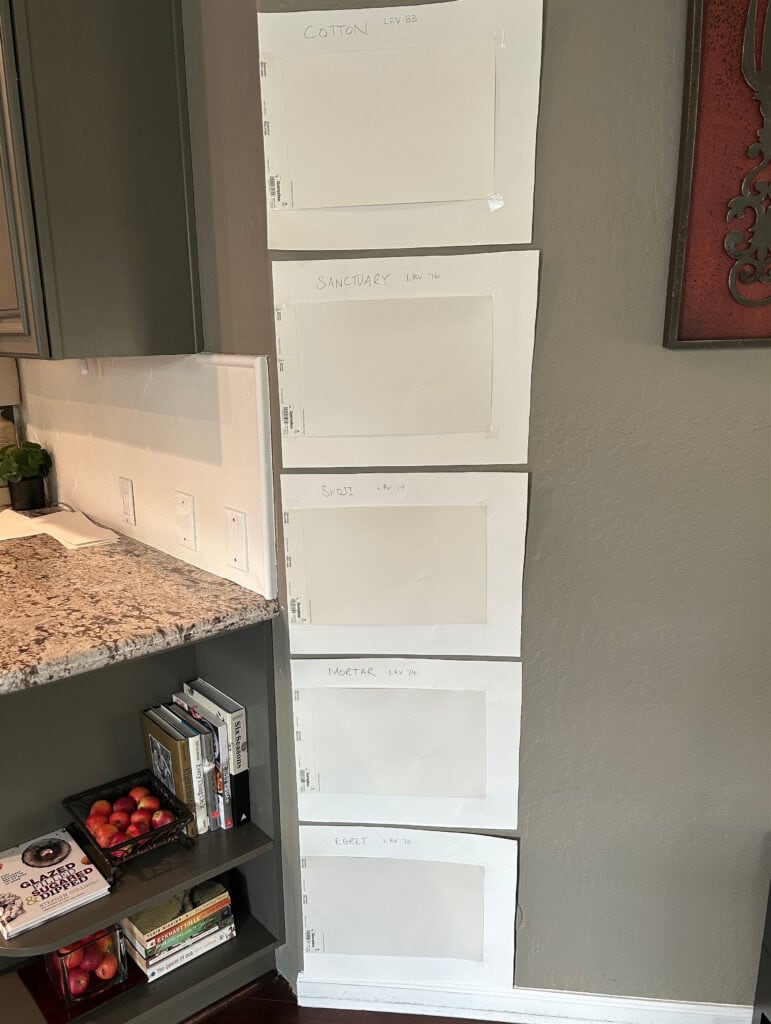 Cotton, Sanctuary, Shoji White, Mortar, Egret White, Sherwin Williams samples