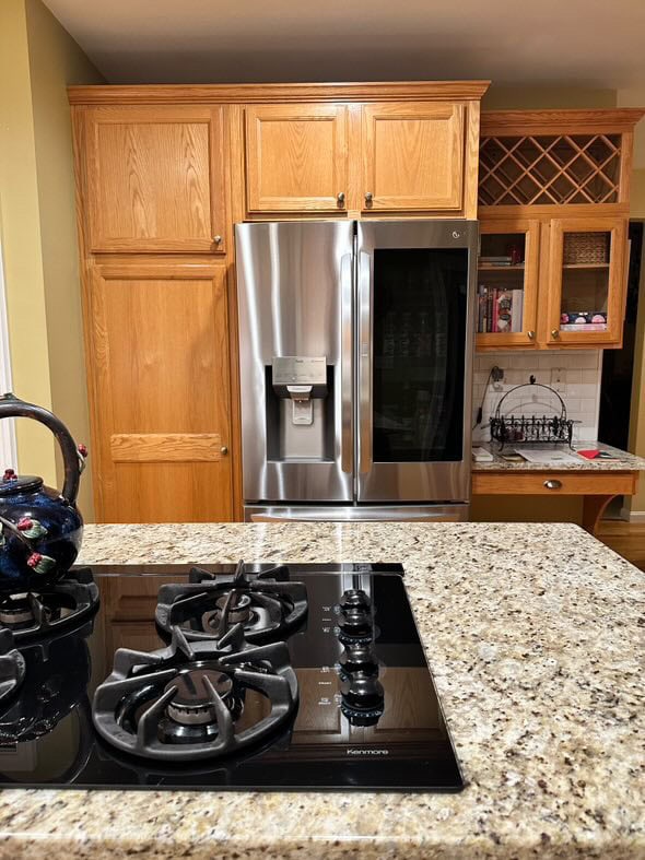 Santa Cecilia, Giallo, granite kitchen countertops with older oak cabinets, update ideas