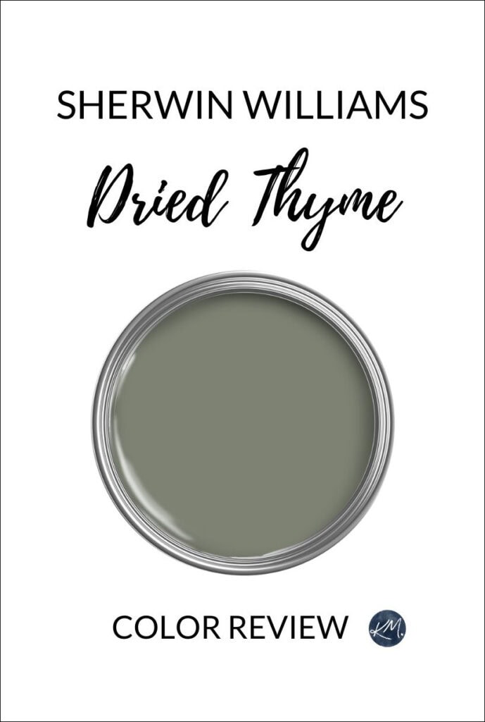 Sherwin Williams DRied Thyme best green paint color for rooms, cabinets, exterior, furniture. Kylie M color expert review