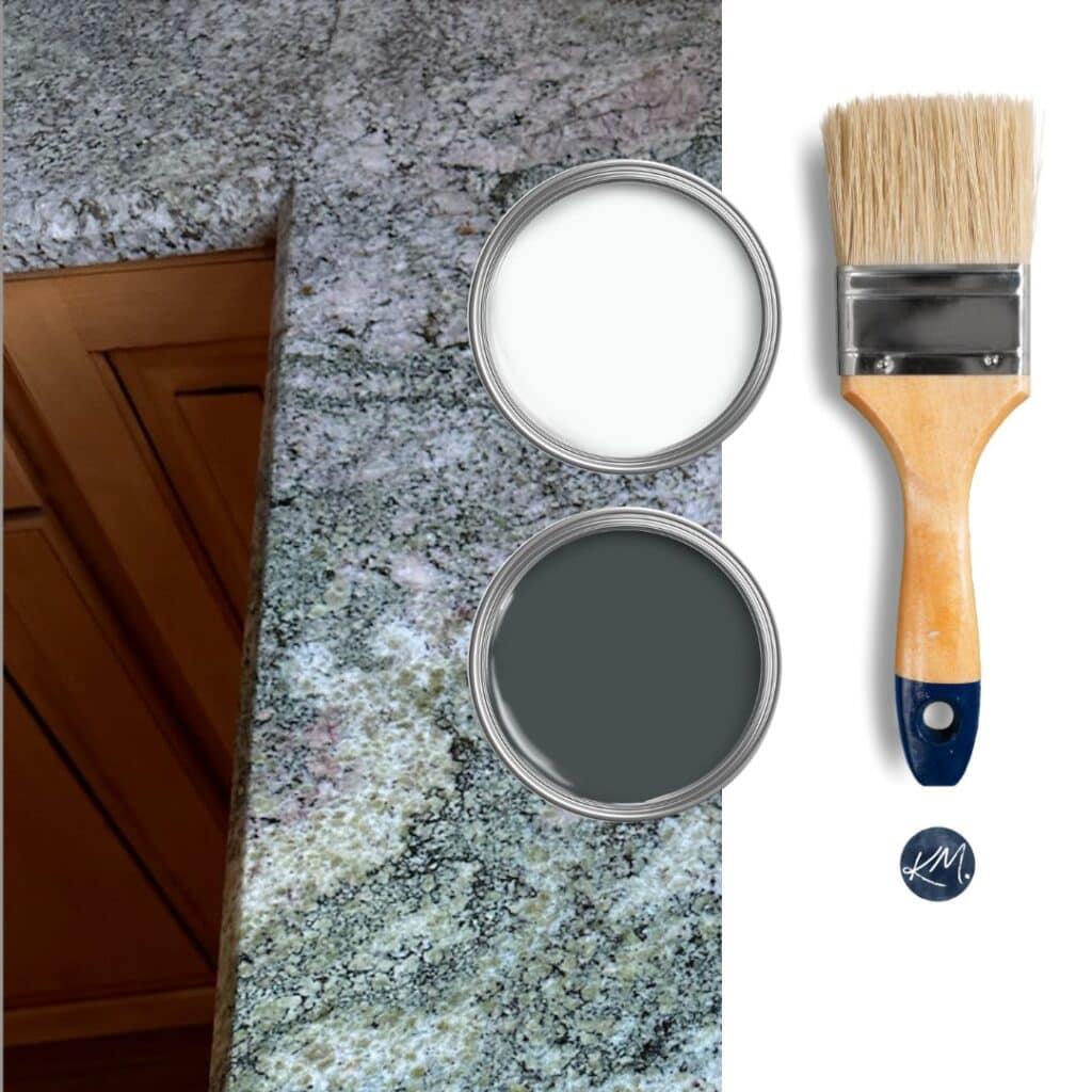 the best paint colors for walls cabinets to update a kitchen with green and pink granite countertops, speckled