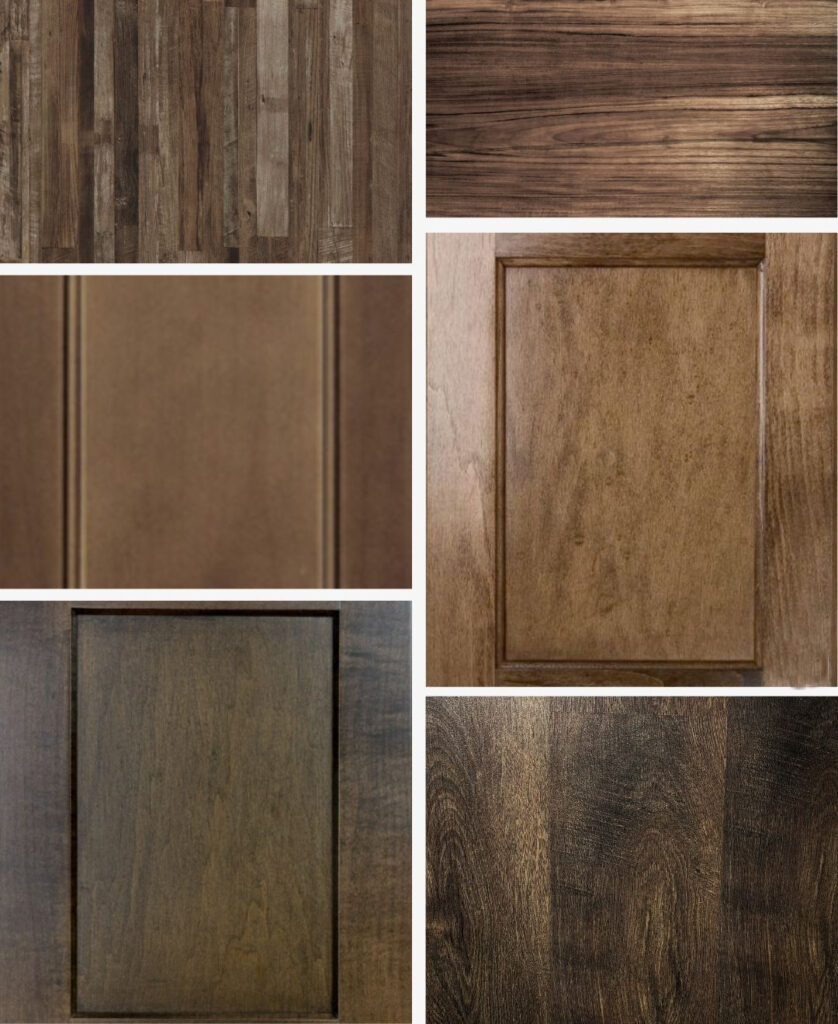 brown wood stain samples of cabinets and floor