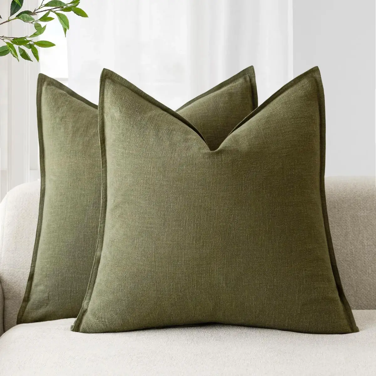 Foindtower Pack of 2 Decorative Linen Solid Throw Pillow Covers