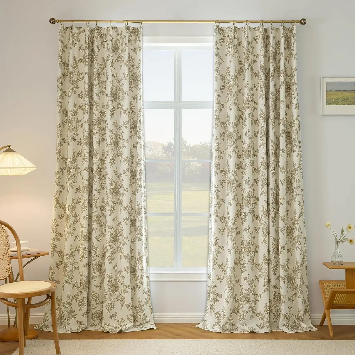 Pinch Pleated Floral Blackout Drapes